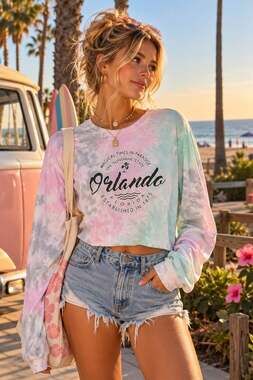 Orlando Florida Tie-Dye Long Sleeve Crop Top - Size XL